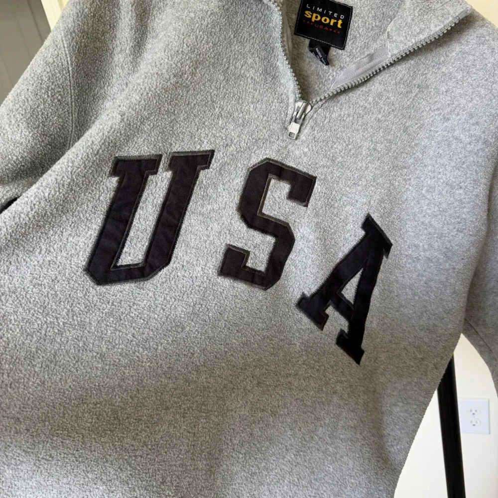 90's Limited Sport USA Quarter Zip Fleece Pullover Gray Women's Large L‎ Top